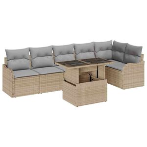vidaXL Conjunto de sof&aacute; de jard&iacute;n 7 uds. Beige Rattan de Poli&eacute;ster