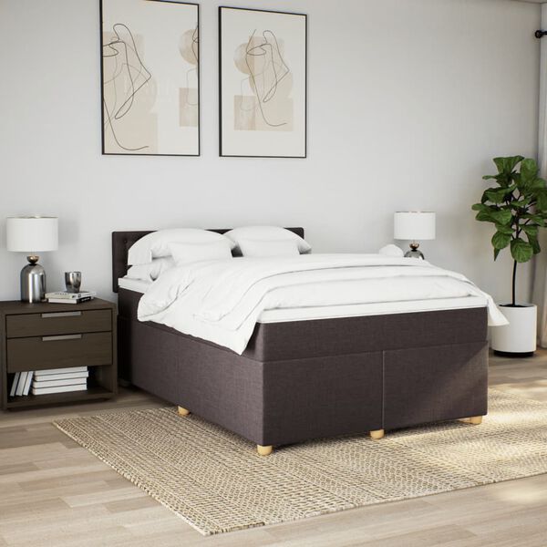 vidaXL Cama box spring con colch&oacute;n tela marr&oacute;n oscuro 140x190 cm
