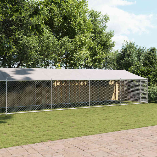 vidaXL Jaula de perros techo y puerta acero galvanizado gris 12x2x2 m