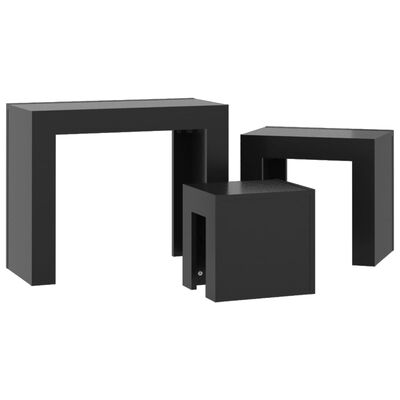 vidaXL Mesas de centro apilables 3 piezas aglomerado negro brillo