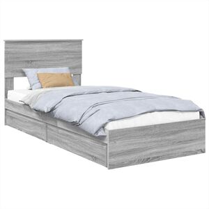 vidaXL Cama con almacenamiento con cabecera Gris Sonoma 100 x 200 cm