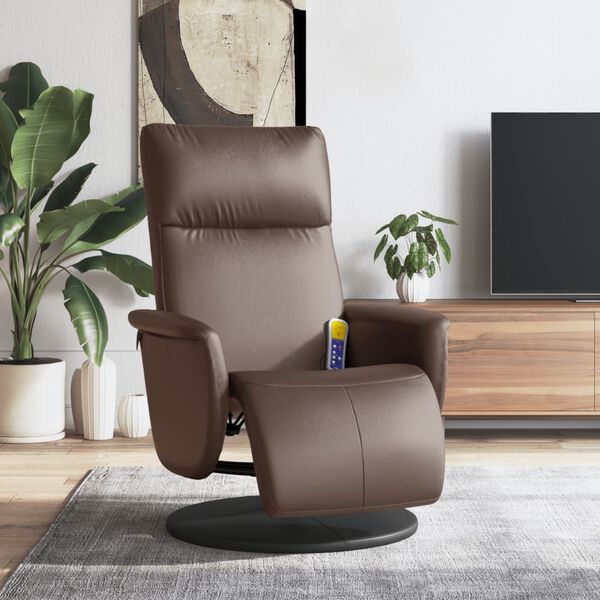 vidaXL Sill&oacute;n reclinable masaje con reposapi&eacute;s cuero sint&eacute;tico marr&oacute;n