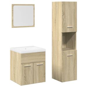 vidaXL Juego de muebles de ba&ntilde;o 4 pzas contrachapada roble Sonoma