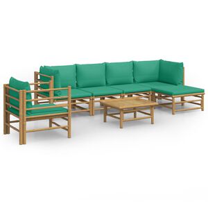 vidaXL Set de muebles de jard&iacute;n 7 piezas bamb&uacute; con cojines verde