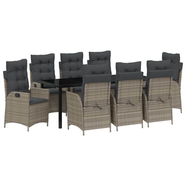 vidaXL Conjunto de Comedor de Jard&iacute;n 9 pcs Gris rat&aacute;n sint&eacute;tico