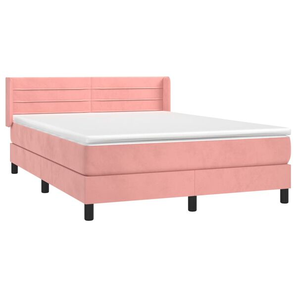 vidaXL Cama box spring con colch&oacute;n terciopelo rosa 140x200 cm