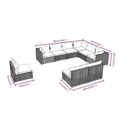 vidaXL Set de muebles de jardín 9 pzas y cojines ratán sintético negro