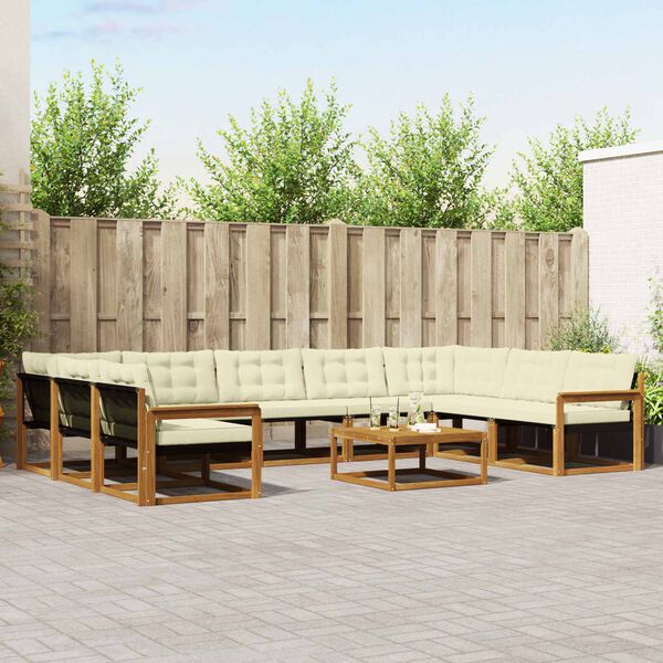 vidaXL Conjunto de sof&aacute;s de exterior con coj&iacute;n 10 pcs Natural y Crema