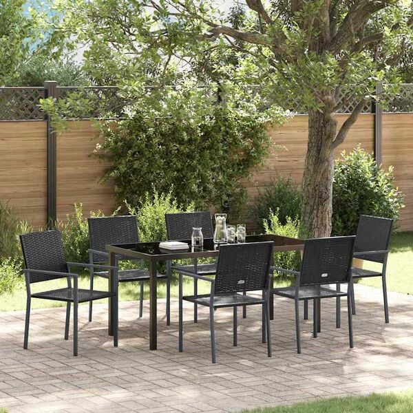 vidaXL Conjunto de Comedor de Jard&iacute;n 7 pcs Negro Rat&aacute;n sint&eacute;tico