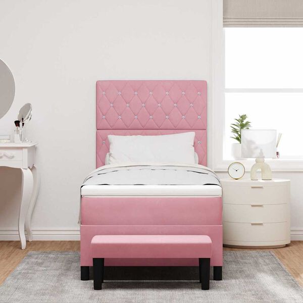 vidaXL Cama tipo Box Spring con colch&oacute;n Rosa 100 x 200 cm Terciopelo