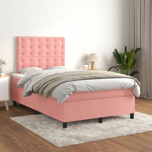 vidaXL Cama box spring con colch&oacute;n terciopelo rosa 120x200 cm