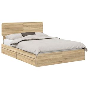 vidaXL Cama con almacenamiento con cabecera Roble Sonoma 150 x 200 cm