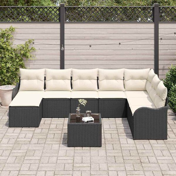 vidaXL Conjunto de sof&aacute; de jard&iacute;n 9 pcs Negro rat&aacute;n sint&eacute;tico