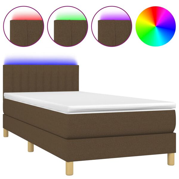 vidaXL Cama box spring con colch&oacute;n LED tela marr&oacute;n oscuro 100x200 cm