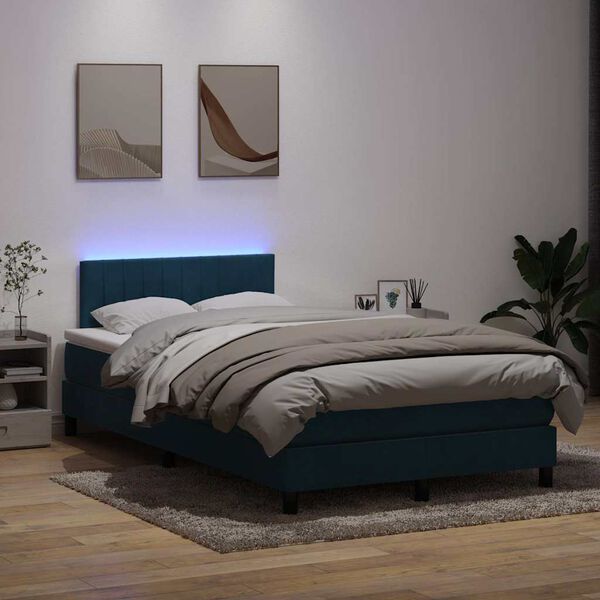 vidaXL Cama box spring con colch&oacute;n y LED terciopelo azul oscuro 120x210 cm