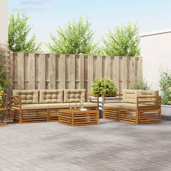 vidaXL Conjunto de sof&aacute;s de exterior con coj&iacute;n 6 pcs Natural y Beige