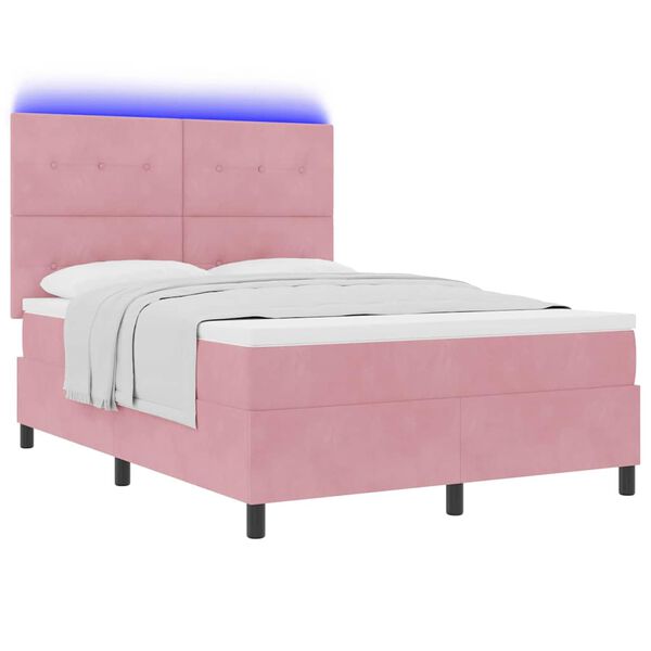 vidaXL Cama Box Spring LED con colch&oacute;n Rosa 140 x 190 cm tela