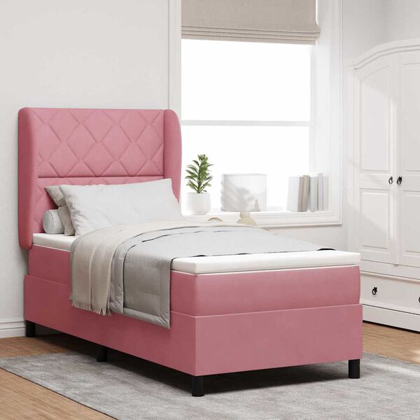 vidaXL Cama tipo Box Spring con colch&oacute;n Rosa 200 x 90 cm Poli&eacute;ster