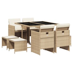 vidaXL Set comedor de jard&iacute;n 9 pzas con cojines rat&aacute;n sint&eacute;tico beige