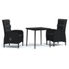 vidaXL Juego de comedor de jard&iacute;n 3 piezas con cojines negro