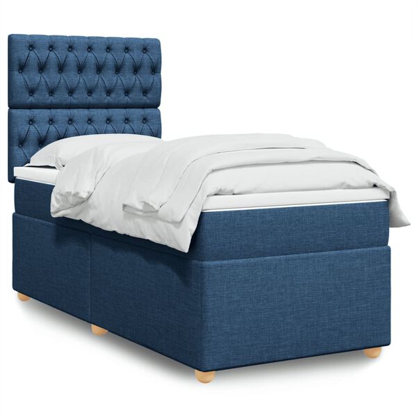 vidaXL Cama box spring con colch&oacute;n tela azul 90x190 cm
