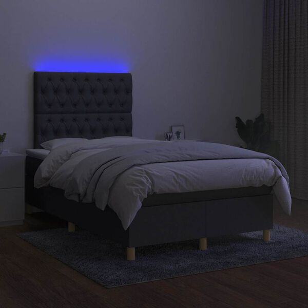vidaXL Cama box spring con colch&oacute;n y LED tela marr&oacute;n oscuro 120x190 cm