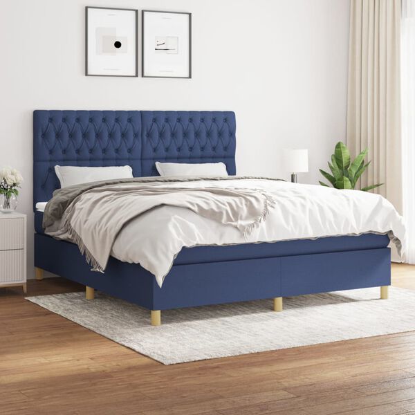 vidaXL Cama box spring con colch&oacute;n tela azul 180x200 cm