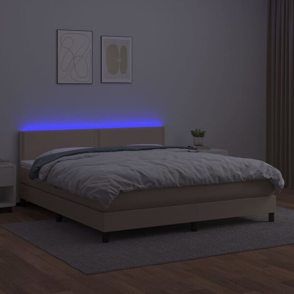 vidaXL Cama box spring colch&oacute;n LED cuero sint&eacute;tico capuchino 160x200cm