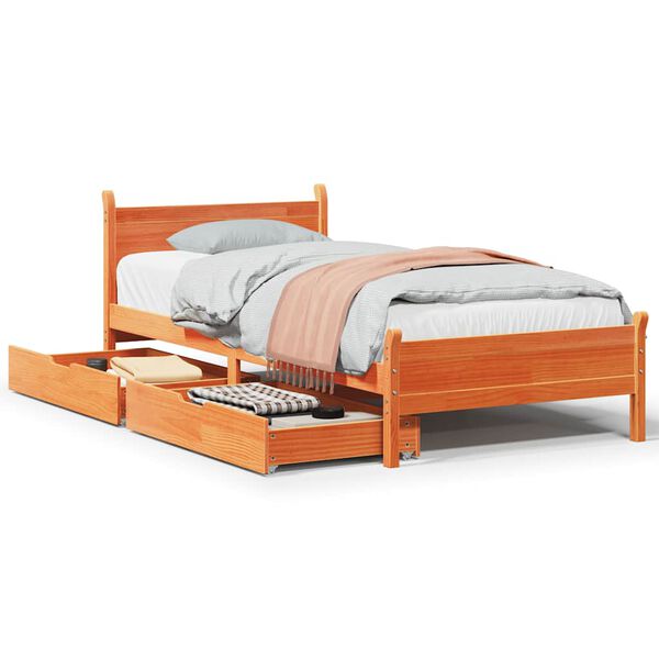 vidaXL Estructura de cama sin colch&oacute;n madera maciza marr&oacute;n 75x190 cm
