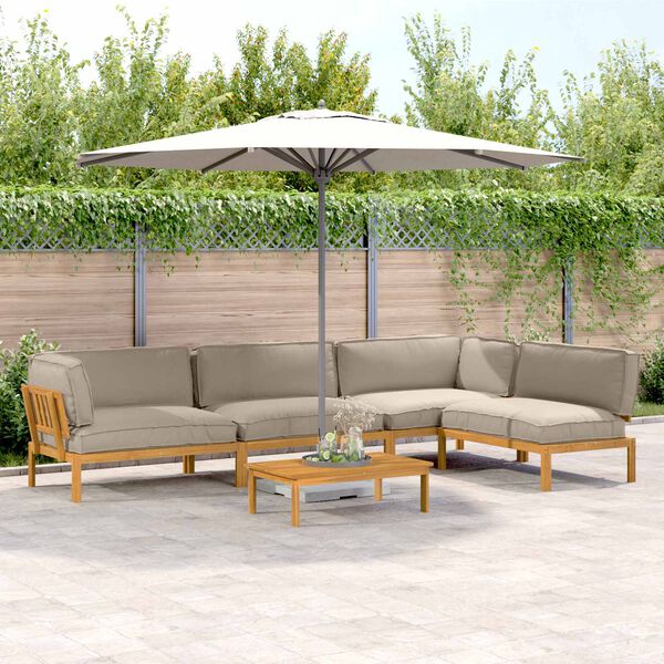vidaXL Juego de Sof&aacute; con coj&iacute;n 5 pcs Taup&eacute; Madera de Acacia S&oacute;lida