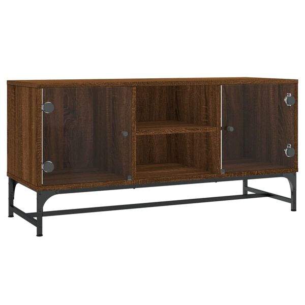 vidaXL Mueble de TV con puertas de vidrio marr&oacute;n roble 102x37x50 cm
