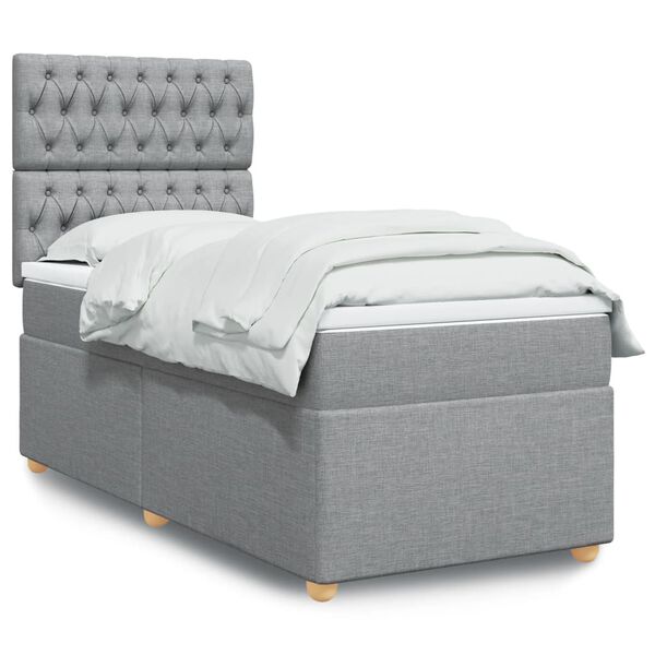 vidaXL Cama box spring con colch&oacute;n tela gris claro 100x200 cm