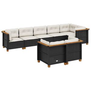 vidaXL Set de sof&aacute;s de jard&iacute;n y cojines 8 piezas rat&aacute;n sint&eacute;tico negro