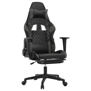 vidaXL Silla gaming de masaje y reposapi&eacute;s cuero sint&eacute;tico negro gris