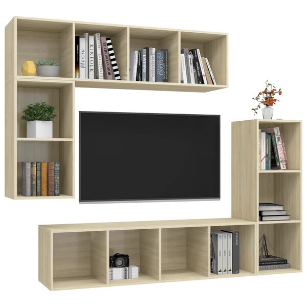 vidaXL Set de muebles para TV 4 pzas madera contrachapada roble Sonoma