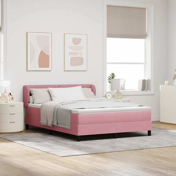 vidaXL Cama tipo Box Spring con colch&oacute;n Rosa 140 x 200 cm Terciopelo