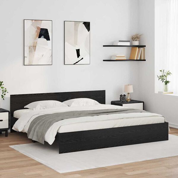 vidaXL Estructura de cama con cabecera Roble Negro 180 x 200 cm
