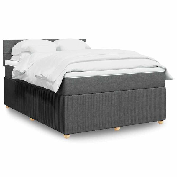 vidaXL Cama box spring con colch&oacute;n tela gris oscuro 140x190 cm
