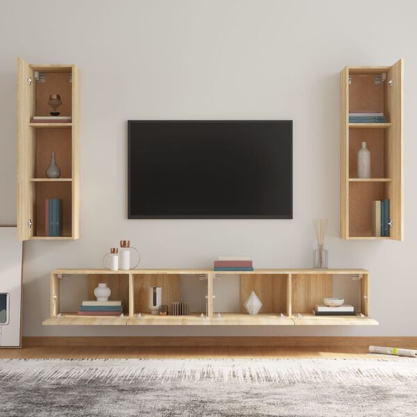 vidaXL Set de muebles para TV 4 pzas madera contrachapada roble Sonoma