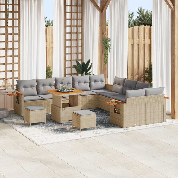 vidaXL Conjunto de sof&aacute;s de jard&iacute;n con coj&iacute;n 13 pcs Beige y Gris Claro