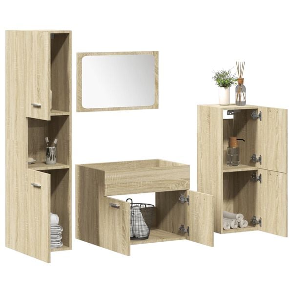 vidaXL Juego de muebles de ba&ntilde;o 4 pzas contrachapada roble Sonoma