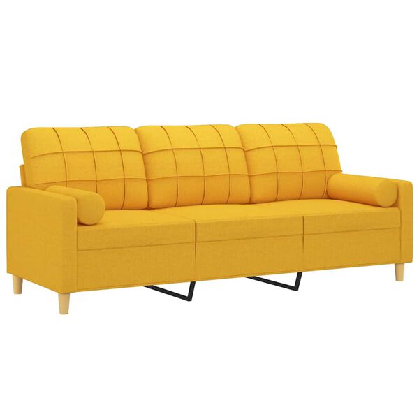 vidaXL Sof&aacute; 3 plazas con almohadas y cojines tela amarillo claro 180cm