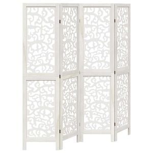 vidaXL Biombo separador de 4 paneles madera maciza Paulownia blanco