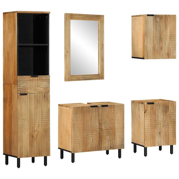 vidaXL Conjunto de muebles de ba&ntilde;o 5 piezas madera maciza mango marr&oacute;n