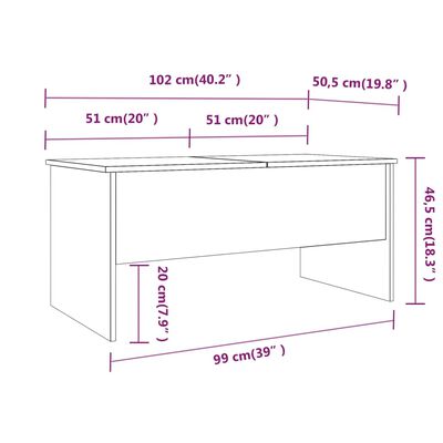 vidaXL Mesa de centro madera contrachapada gris Sonoma 102x50,5x46,5cm