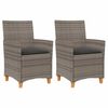 vidaXL Sillas de jard&iacute;n y cojines 2 uds rat&aacute;n PE gris y madera maciza