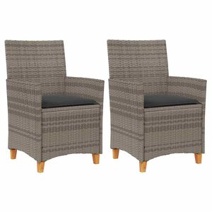 vidaXL Sillas de jard&iacute;n y cojines 2 uds rat&aacute;n PE gris y madera maciza