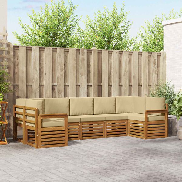 vidaXL Juegos de sof&aacute;s 7 pcs Natural y Beige Madera de Acacia S&oacute;lida