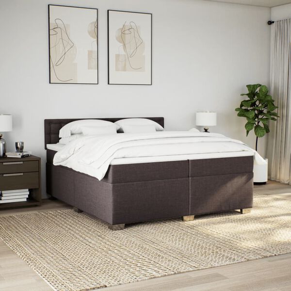 vidaXL Cama box spring con colch&oacute;n tela marr&oacute;n oscuro 200x200 cm