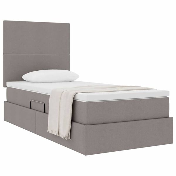 vidaXL Cama con almacenamiento y colch&oacute;n Taup&eacute; 100 x 200 cm Poli&eacute;ster